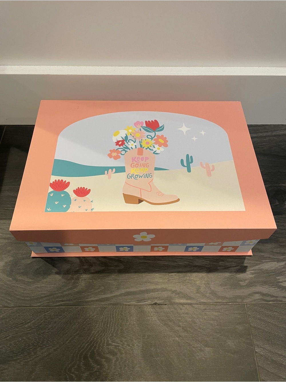 Kids Floral Cowboy Boot Storage Box - Peach